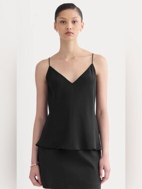 New Everlane THE TIE BACK CAMI IN WASHABLE SILK Black Size 10